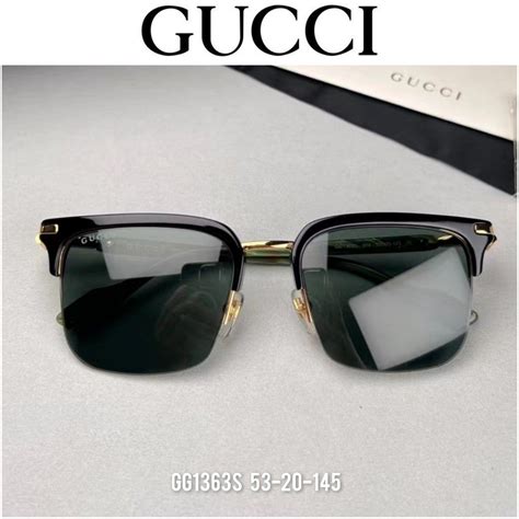 Gucci Rectangular GG1363S 004 53mm Gold Metal Black Frame .